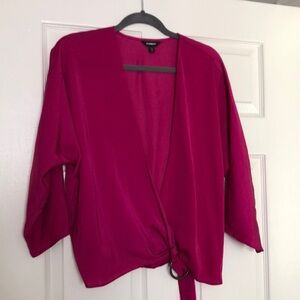 Express Fuchsia Wrap Top with Ring Detail